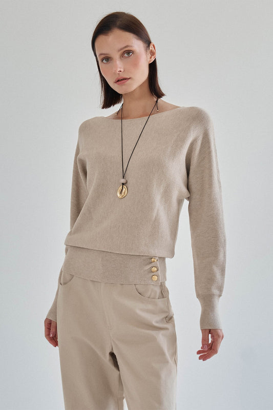 cynthia button accent ribbed knit top