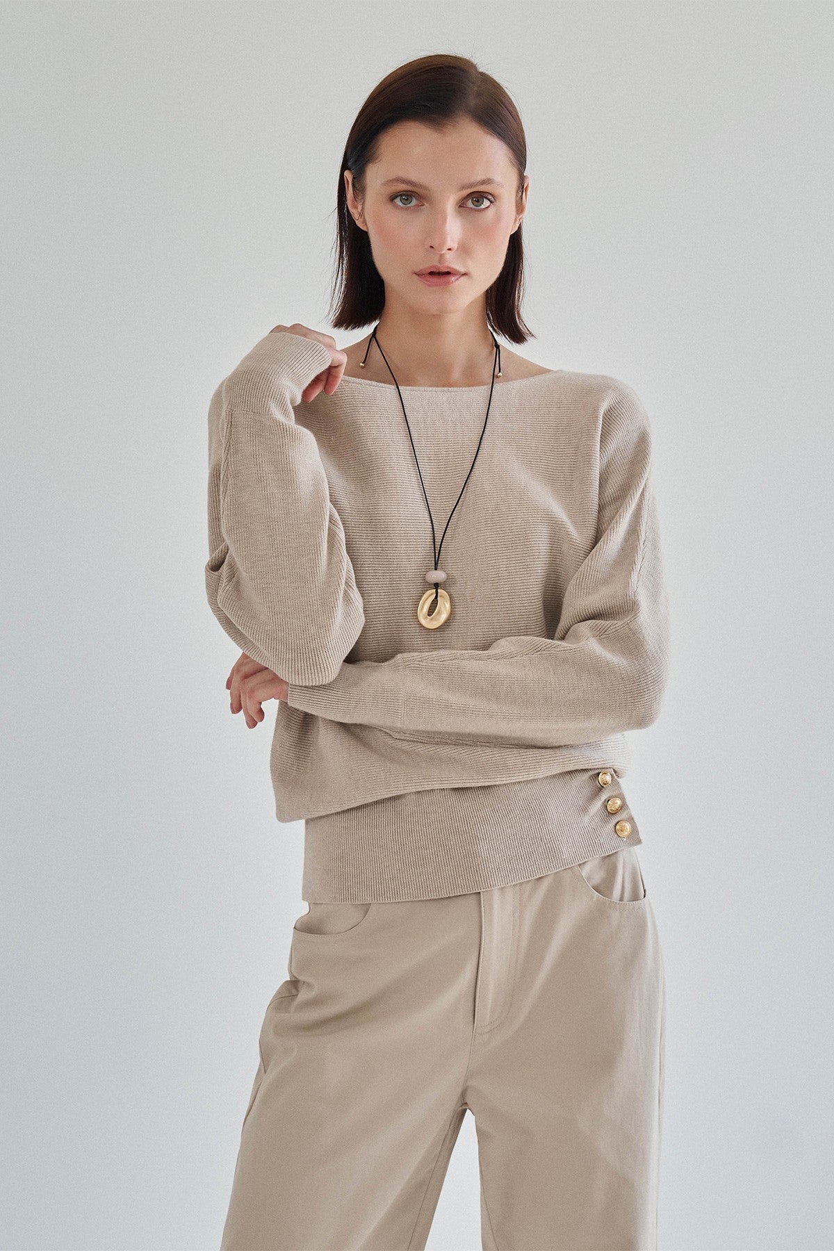 cynthia button accent ribbed knit top