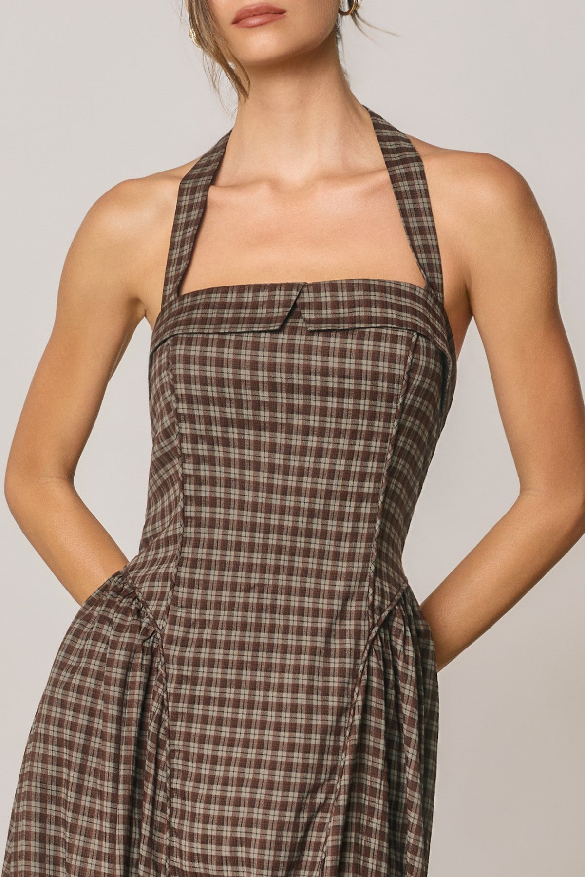 pinup plaid halter open back midi dress