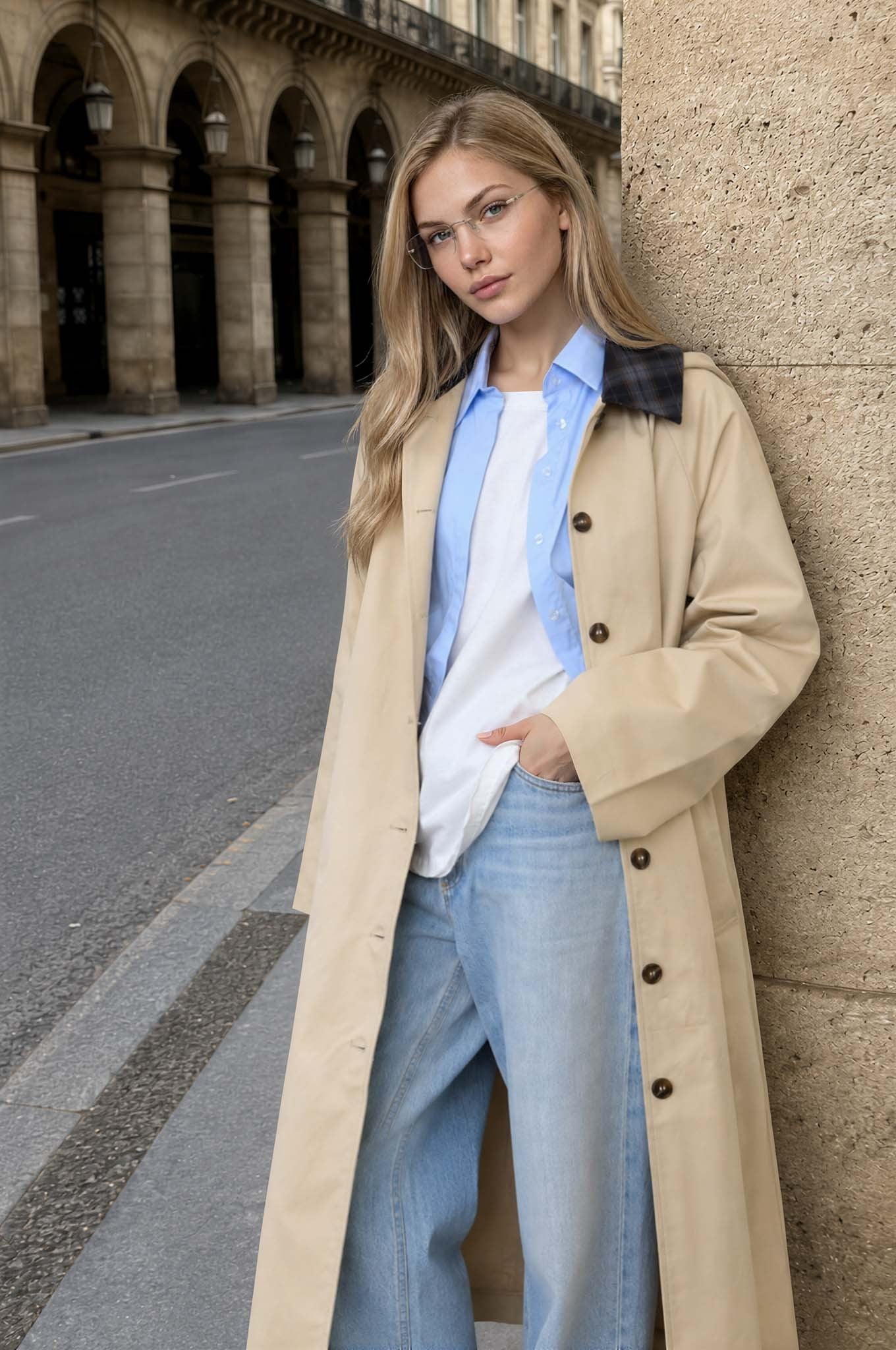penelope plaid collar hooded long coat