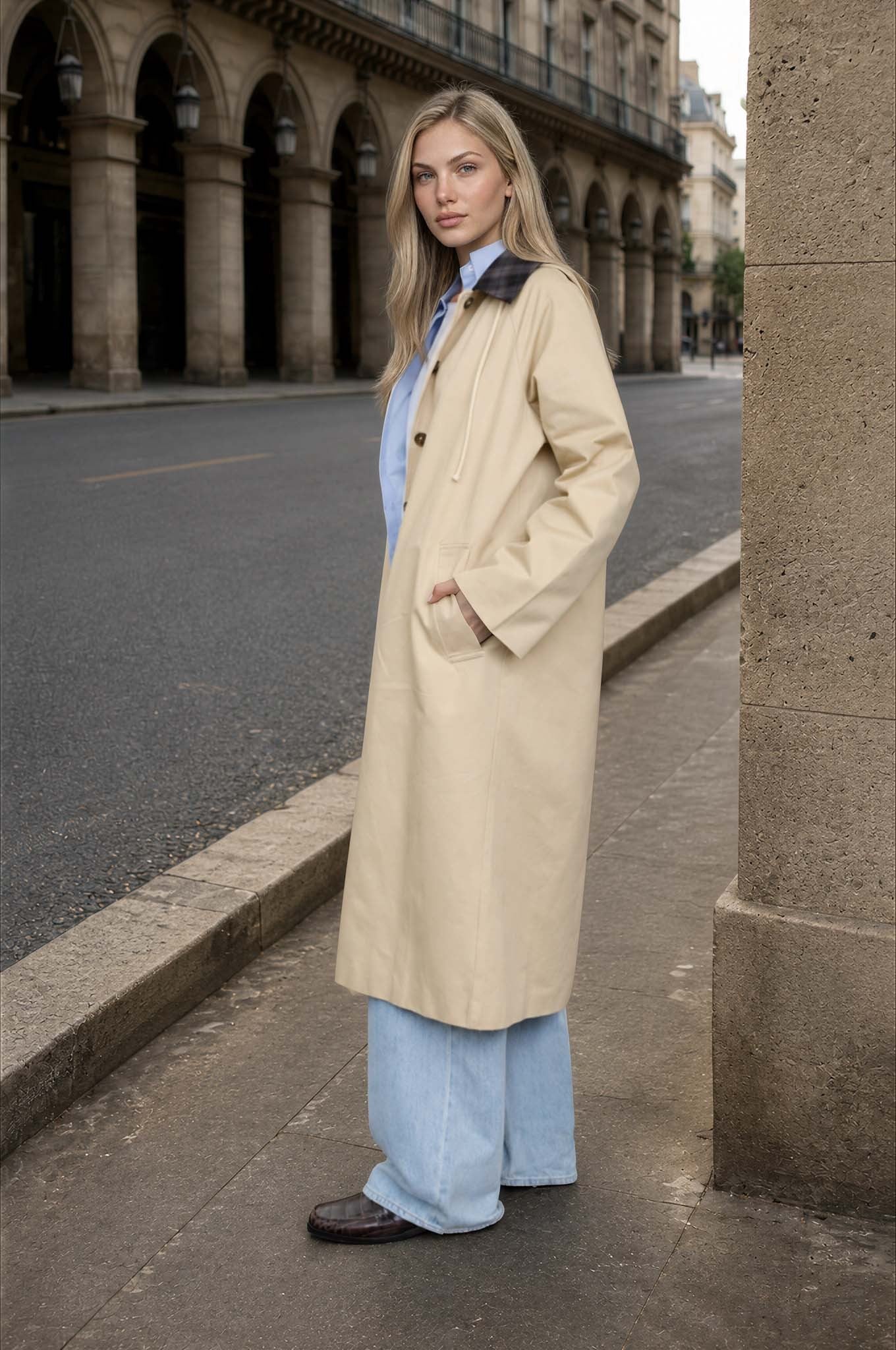 penelope plaid collar hooded long coat