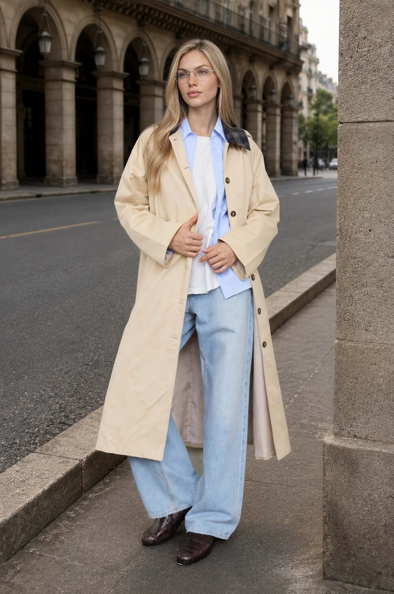 penelope plaid collar hooded long coat