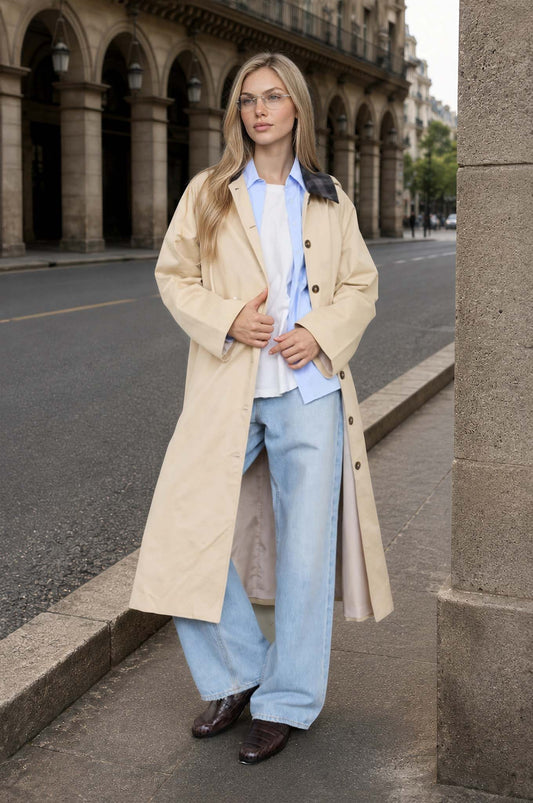 penelope plaid collar hooded long coat