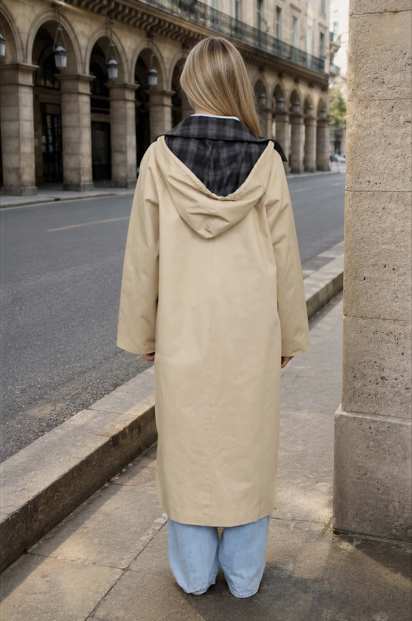penelope plaid collar hooded long coat
