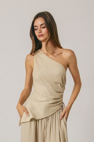nadine asymmetrical one shoulder ruched top