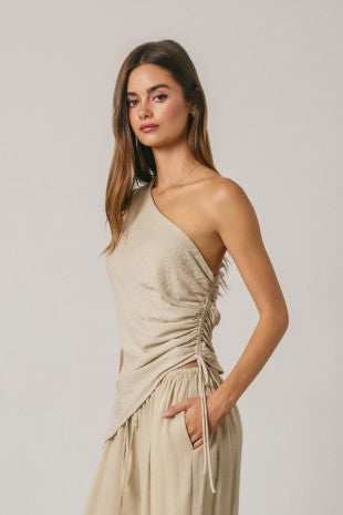 nadine asymmetrical one shoulder ruched top