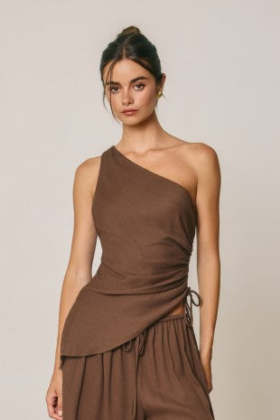 nadine asymmetrical one shoulder ruched top