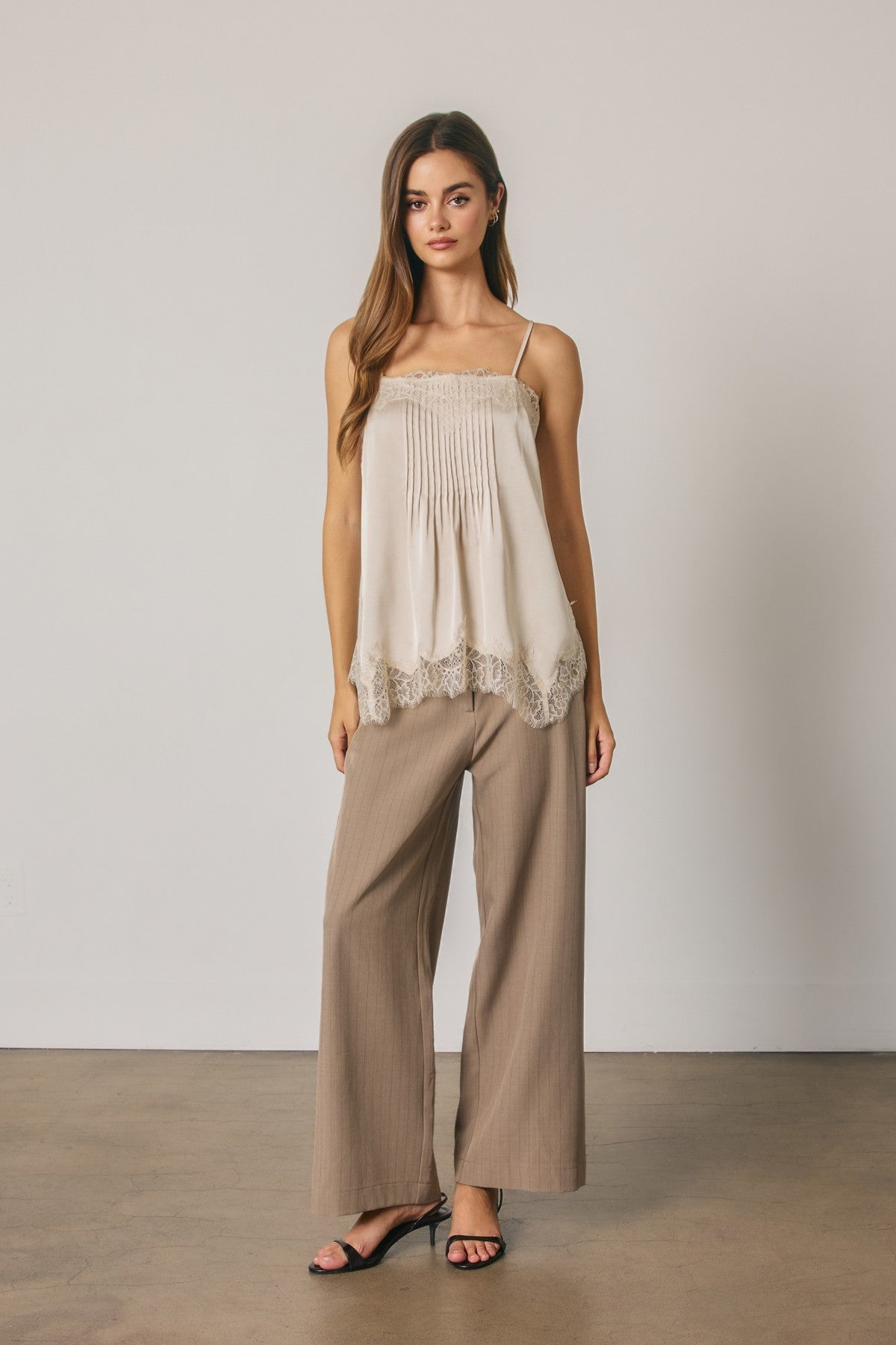 solange satin lace trim pintuck cami top