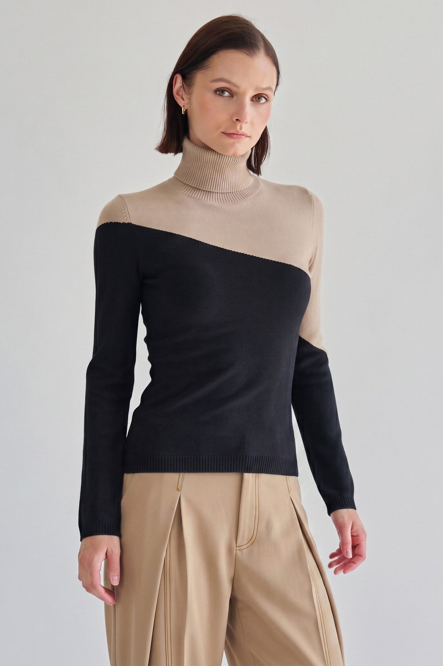 tabitha two-tone turtleneck knit top