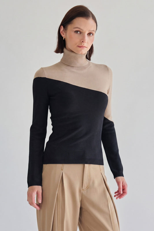 tabitha two-tone turtleneck knit top