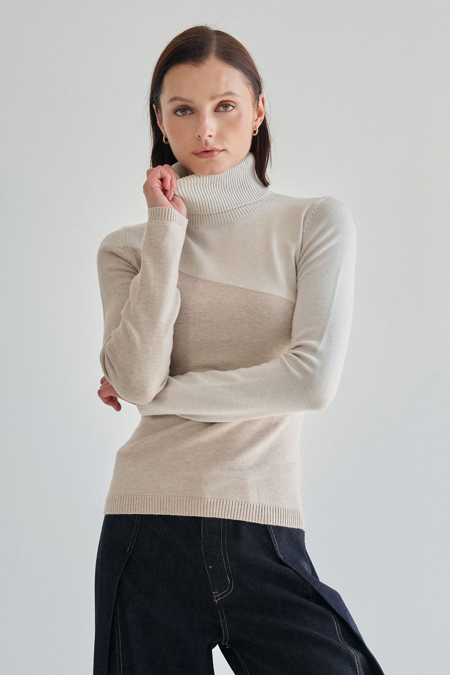 tabitha two-tone turtleneck knit top