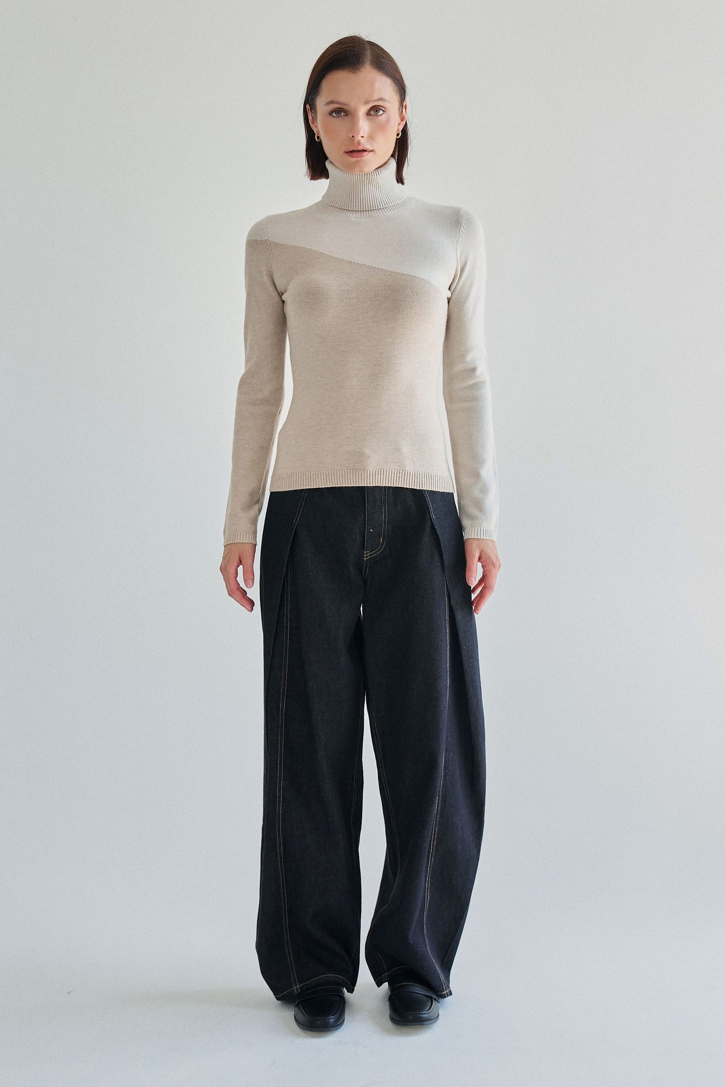 tabitha two-tone turtleneck knit top