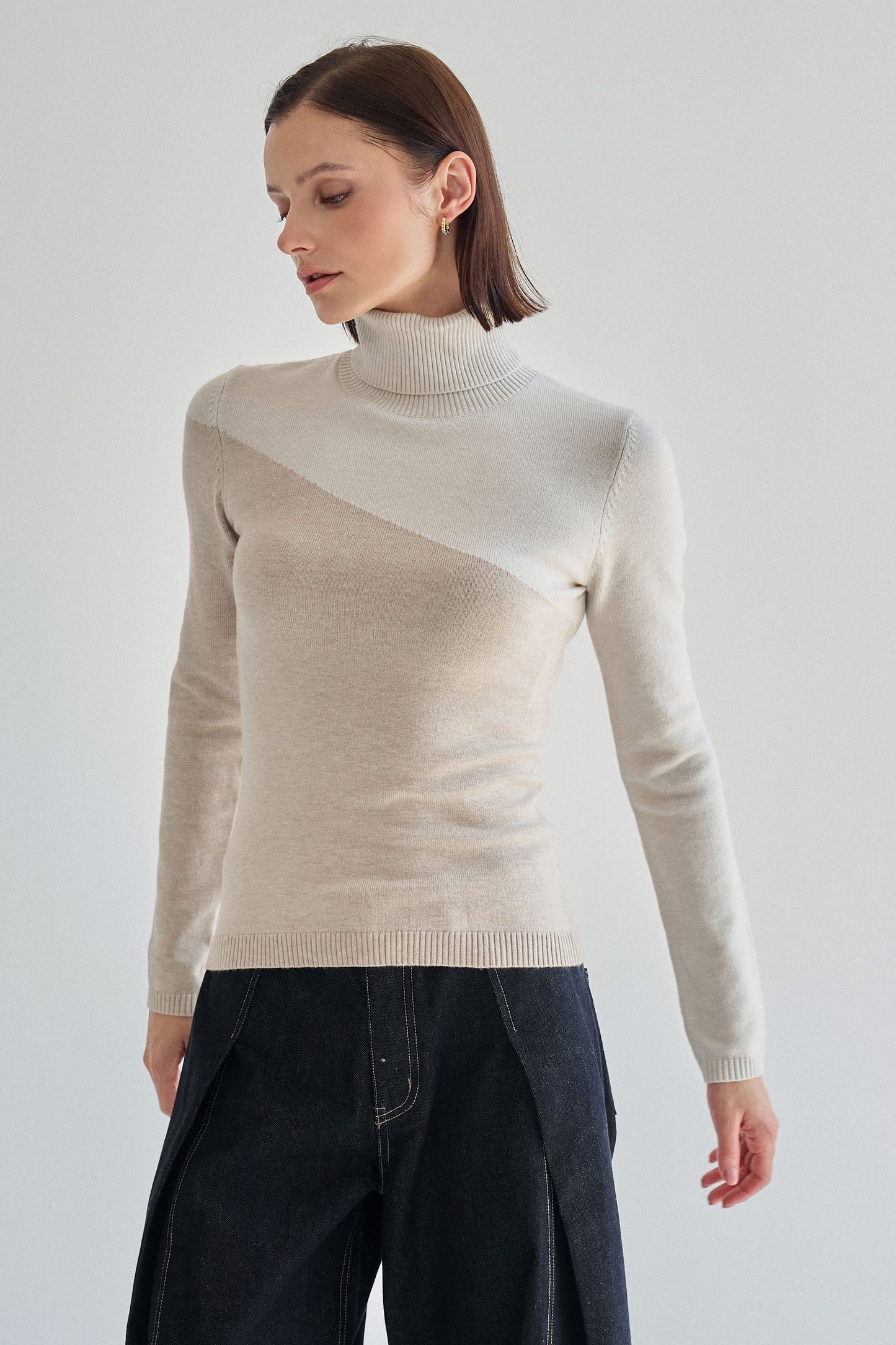 tabitha two-tone turtleneck knit top