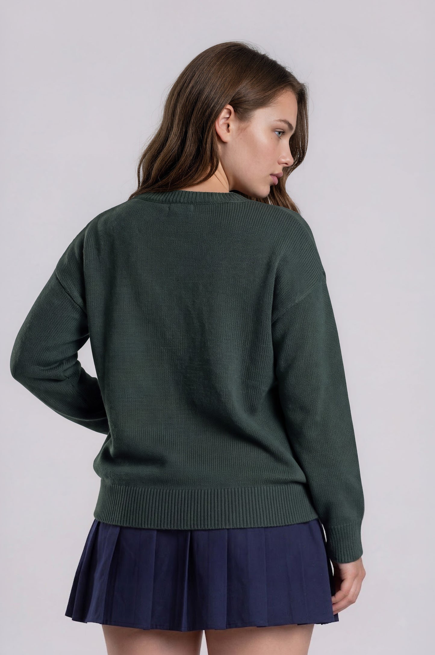 teddy jacquard crew neck pullover sweater-curvy