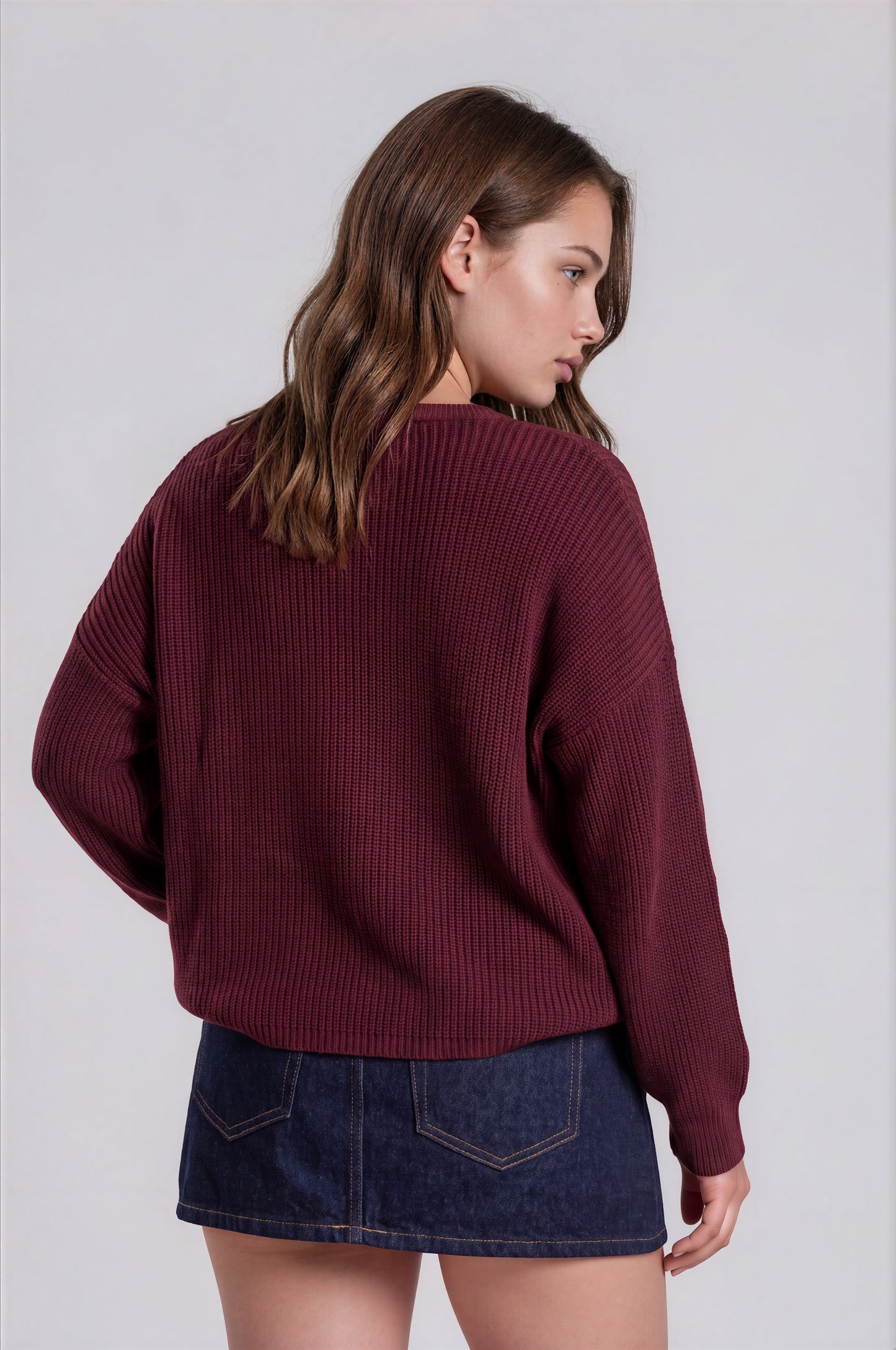 raw edge cropped knit sweater-curvy