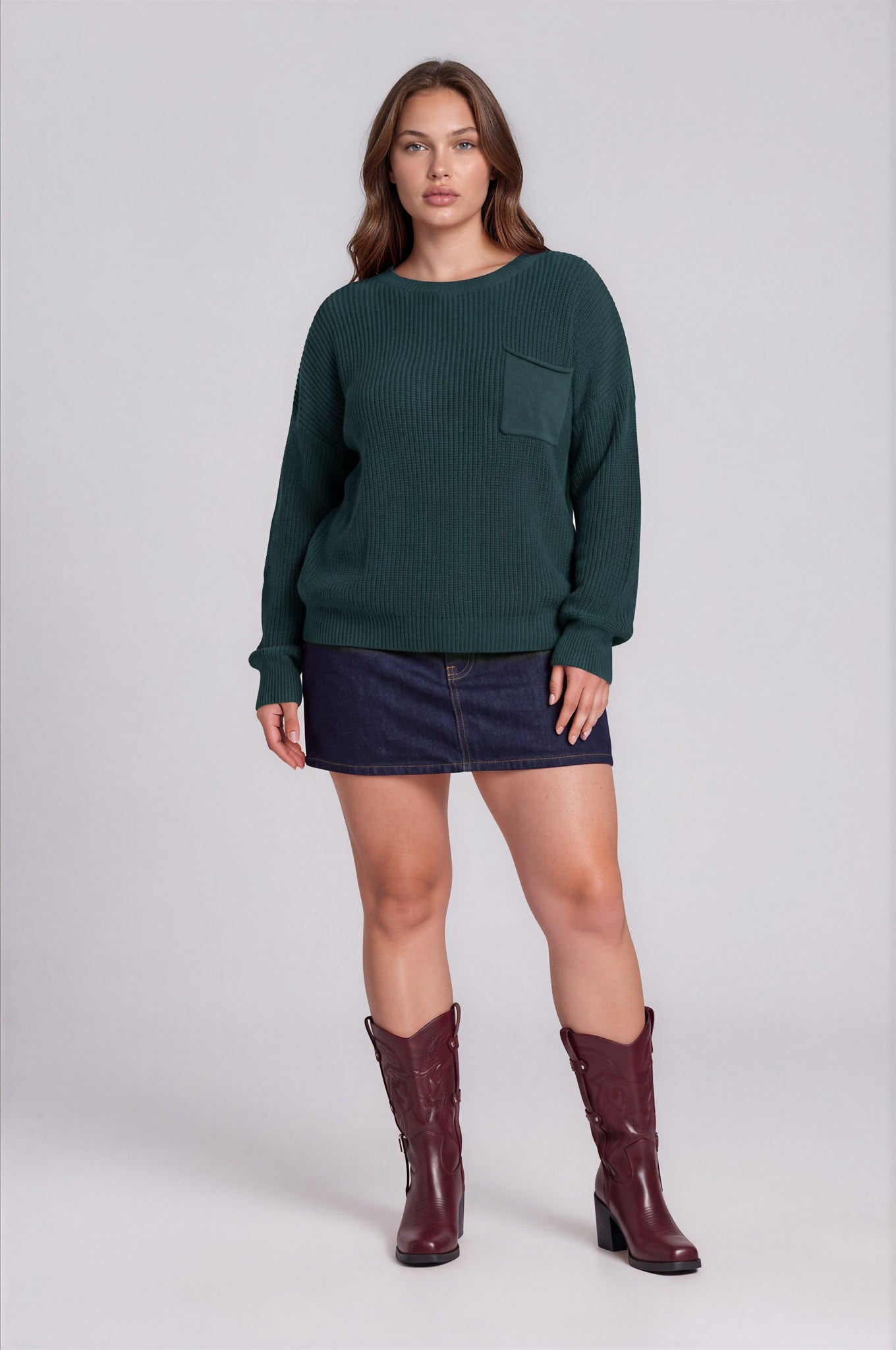 raw edge cropped knit sweater-curvy