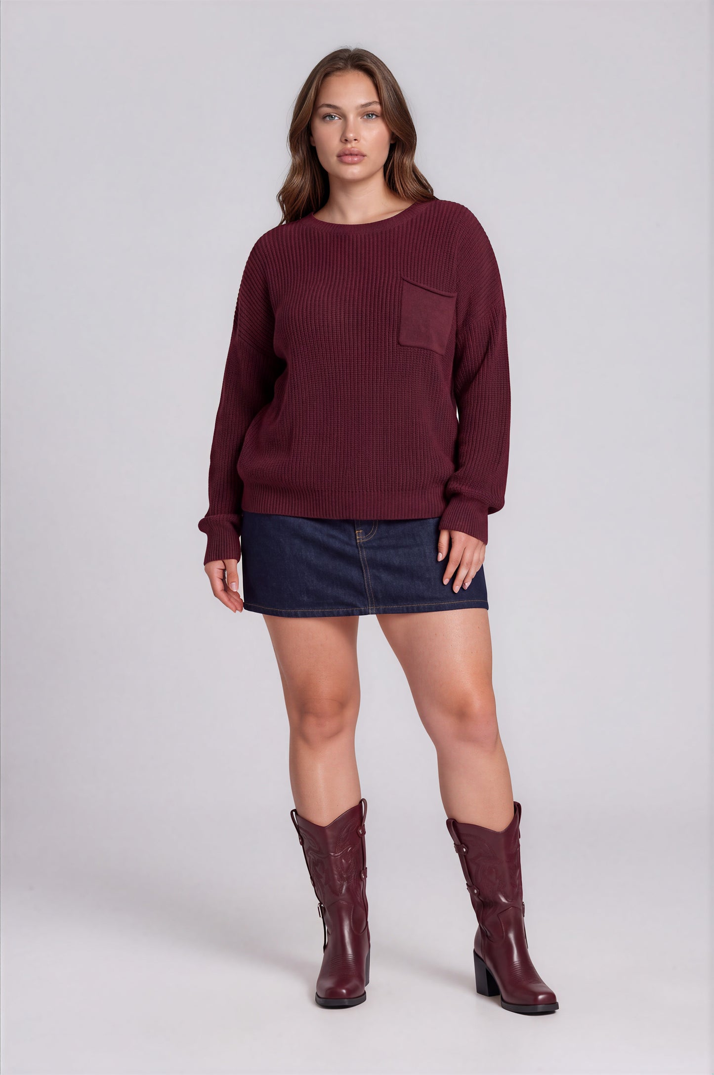 raw edge cropped knit sweater-curvy