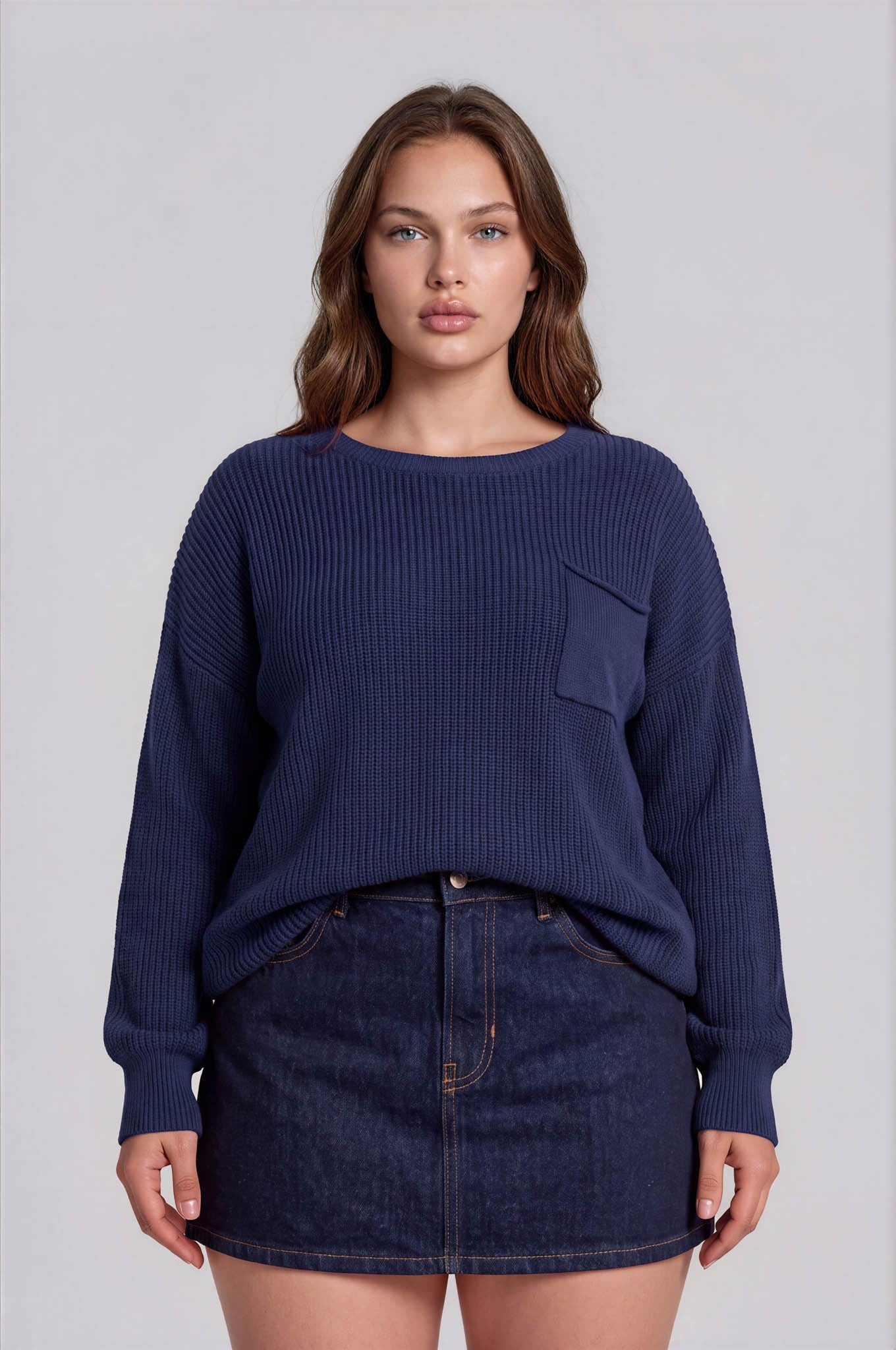 raw edge cropped knit sweater-curvy