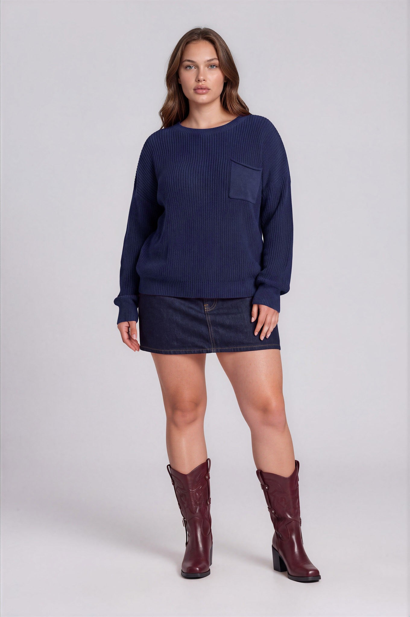 raw edge cropped knit sweater-curvy