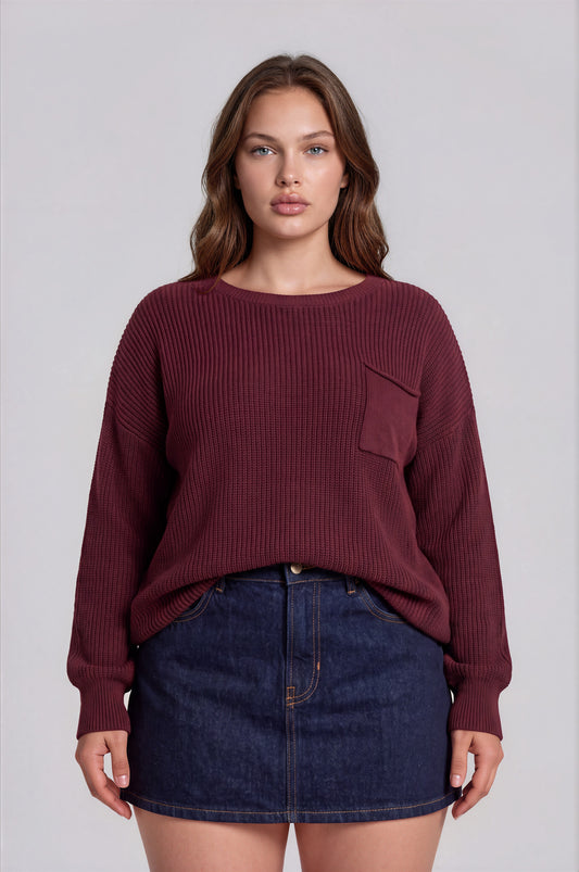 raw edge cropped knit sweater-curvy