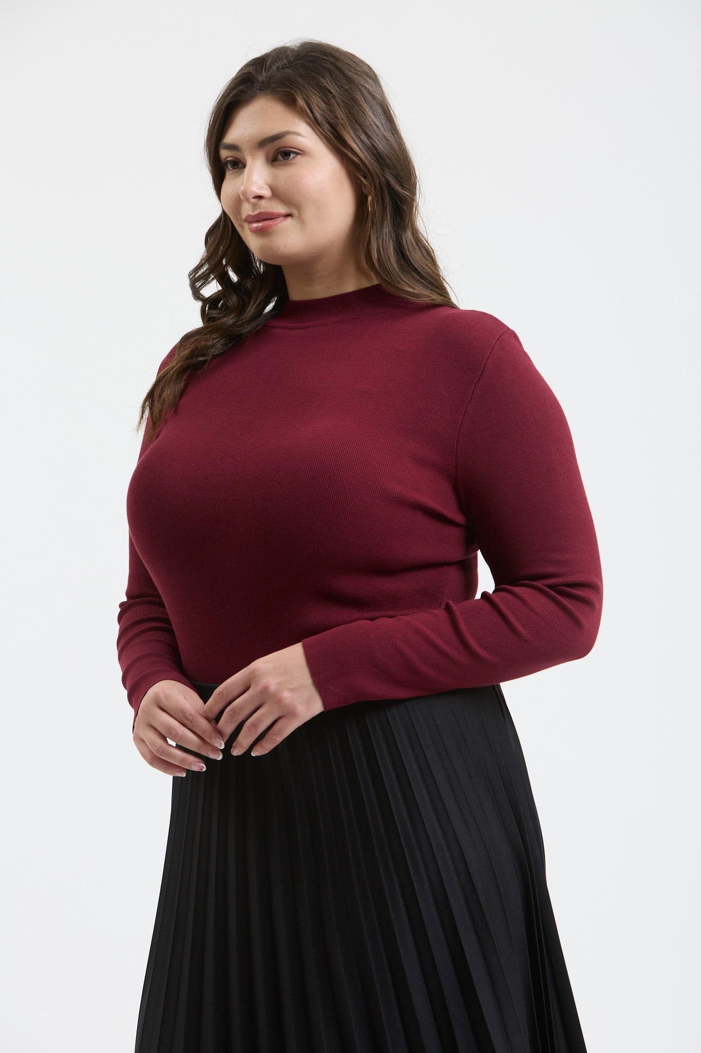 mindy mock neck sweater knit top-curvy
