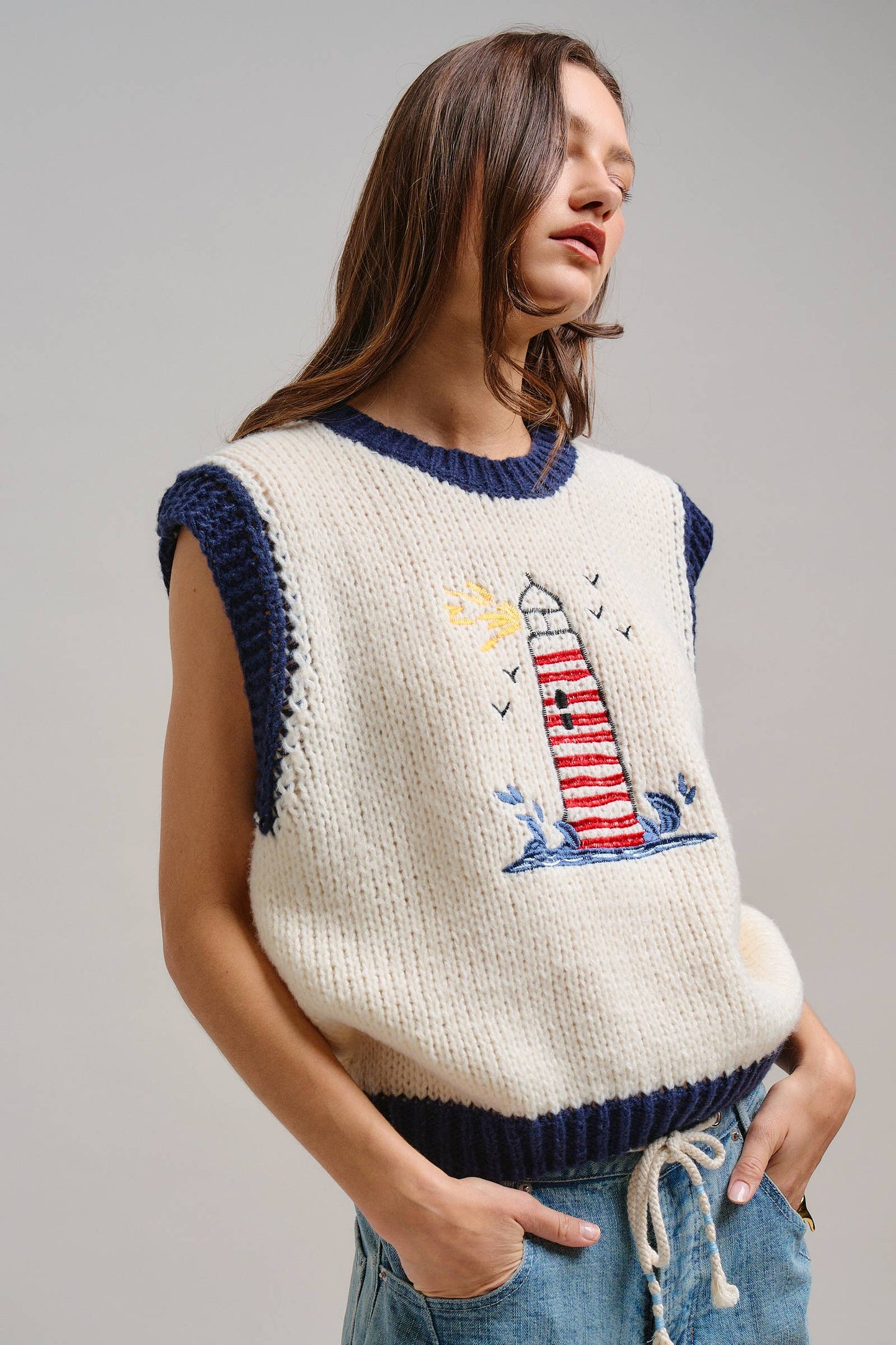 Preppy Lighthouse Graphic Sweater Vest
