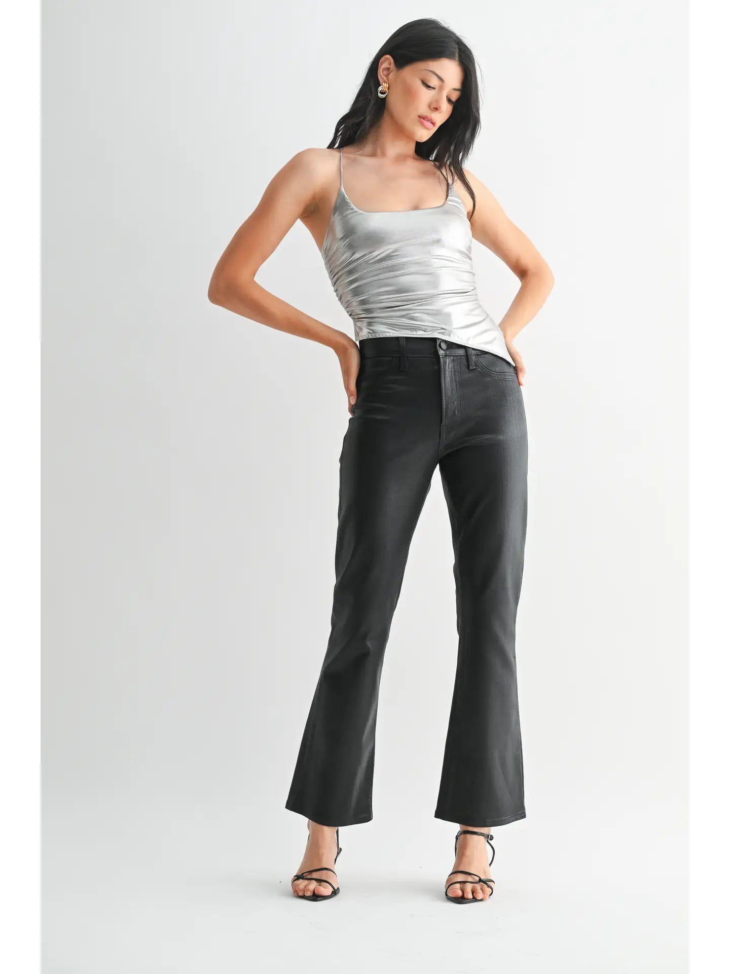 Coated Slim Cropped Bootcut Jeans