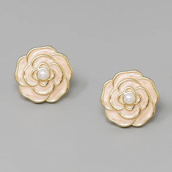 camelia flower enamel stud earrings