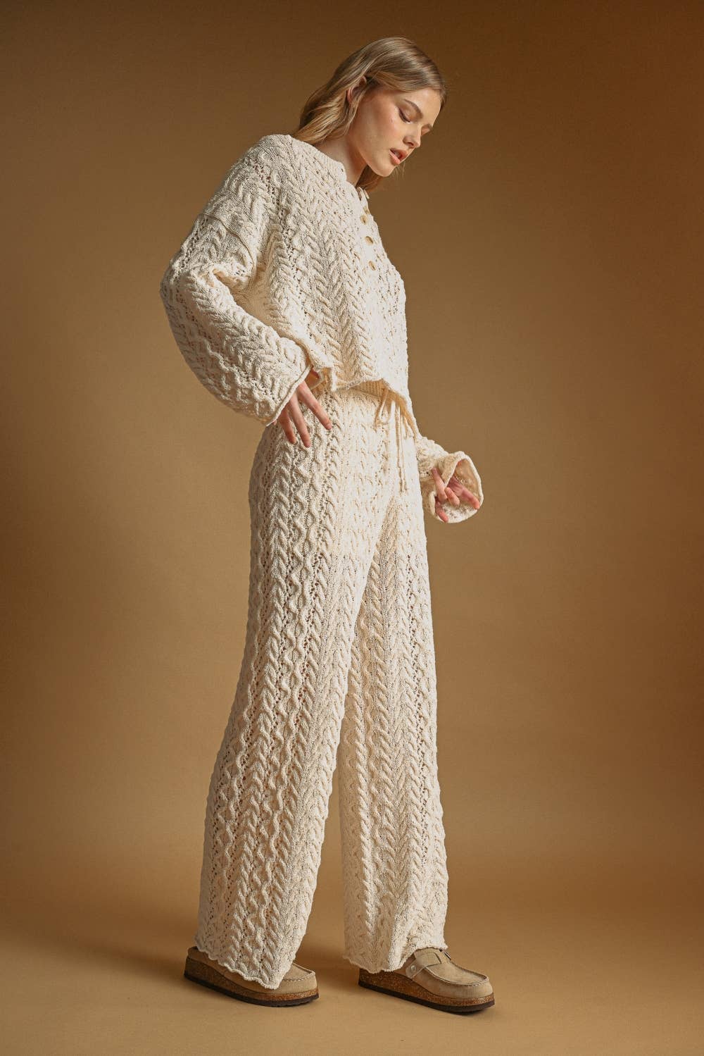 Cable Sweater Wide Leg Pants