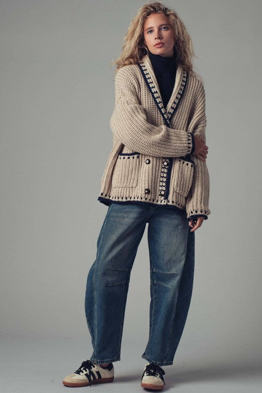 Chunky Knit Cardigan w/ Stitch Details
