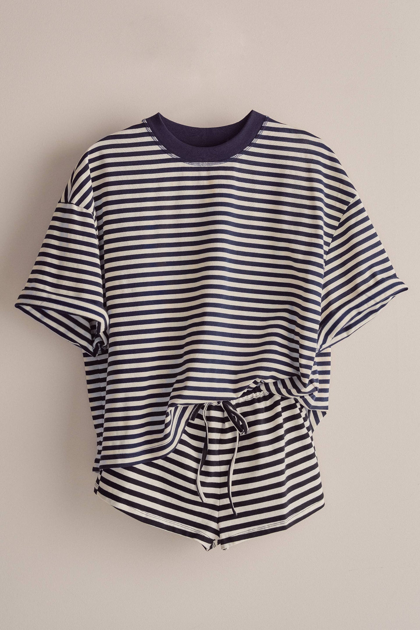 Oversized Striped Contrast Neck Boxy Tee