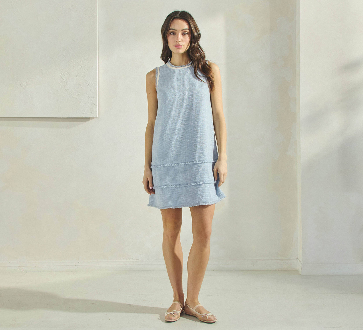 Frayed Edge Tweed Shift Dress