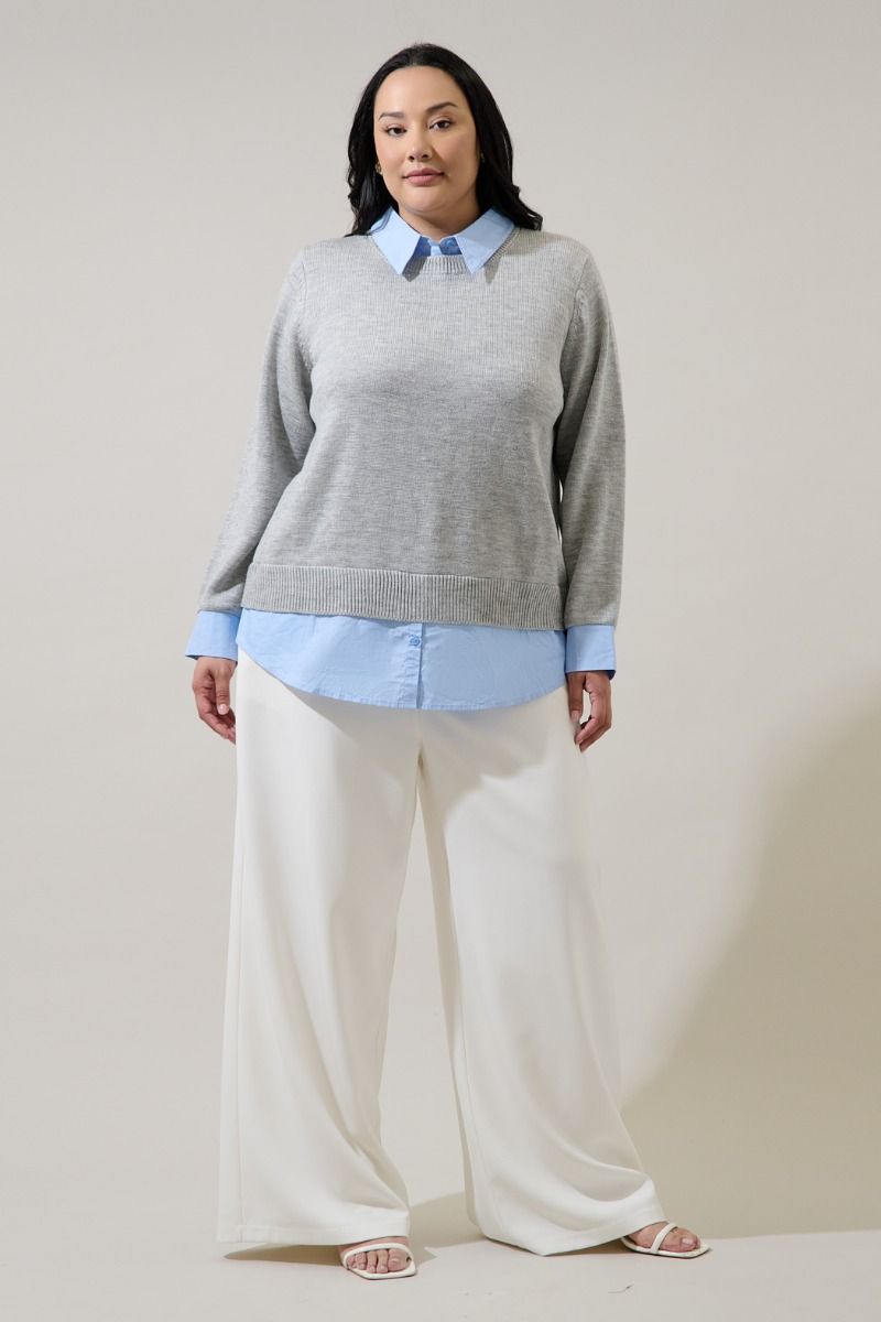 azira mixed media collared sweater-curvy