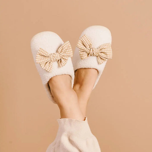 Fuzzy Slippers-Betty Bow Maple Gingham