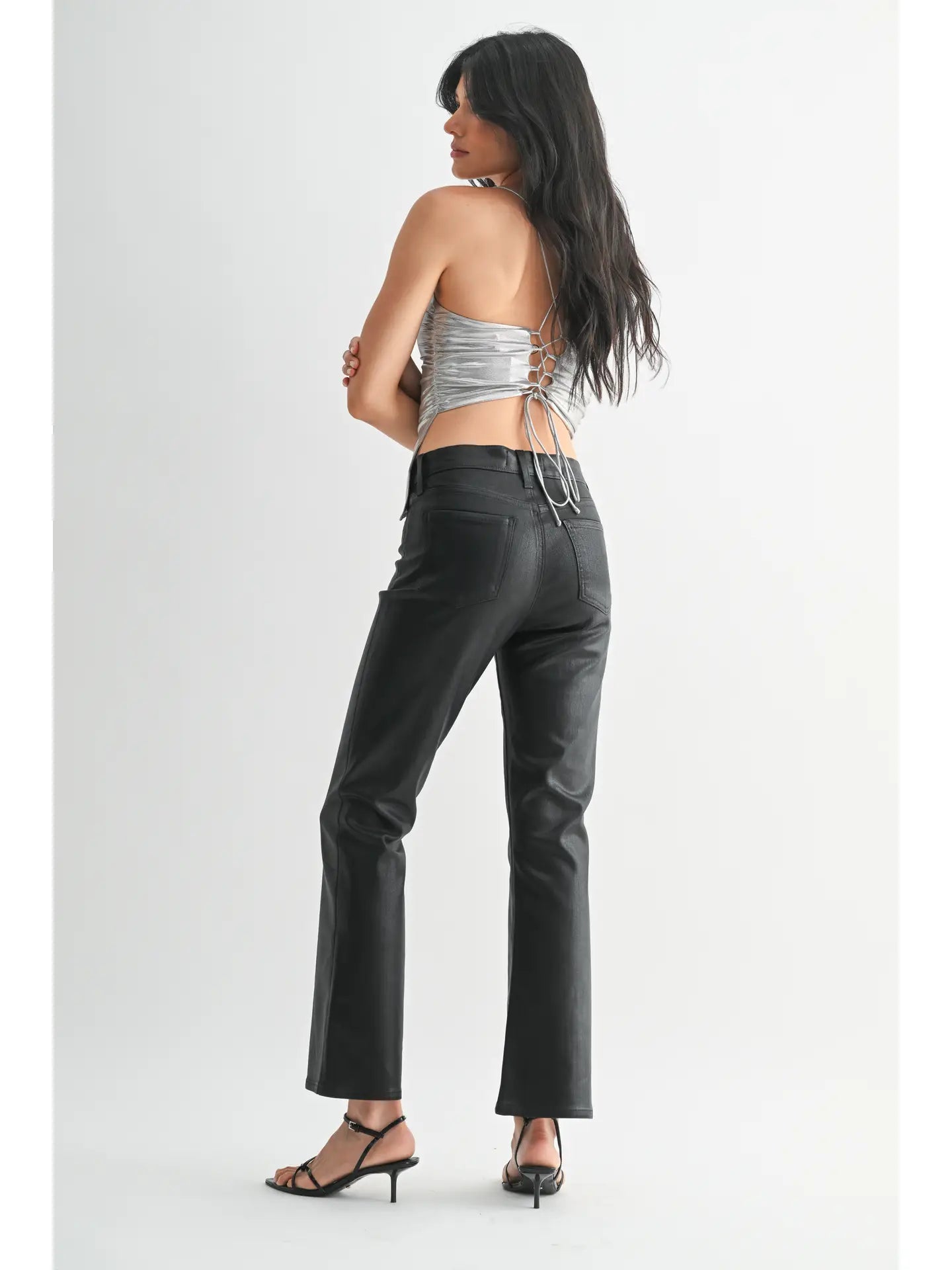 Coated Slim Cropped Bootcut Jeans