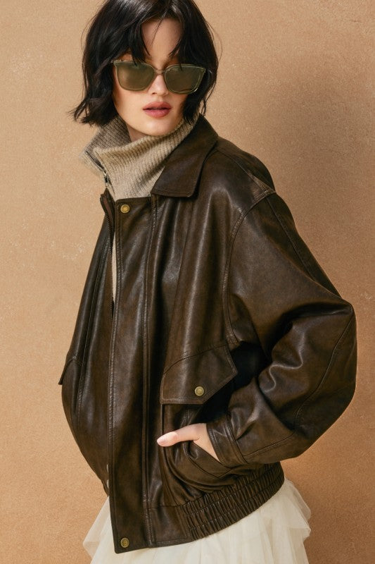 Oversized Faux Leather Biker Jacket