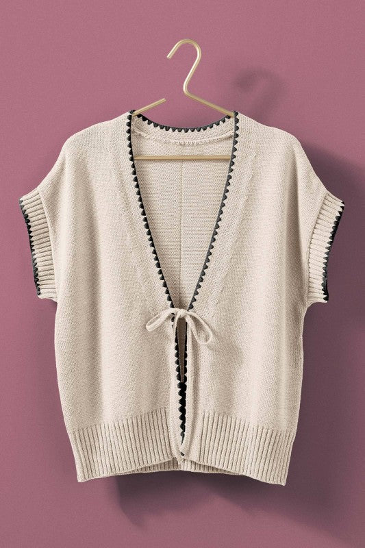 Tie Front Crochet Knit Vest