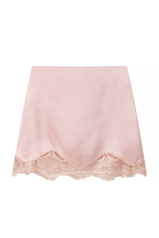 Lace Trim Satin Mini Skirt