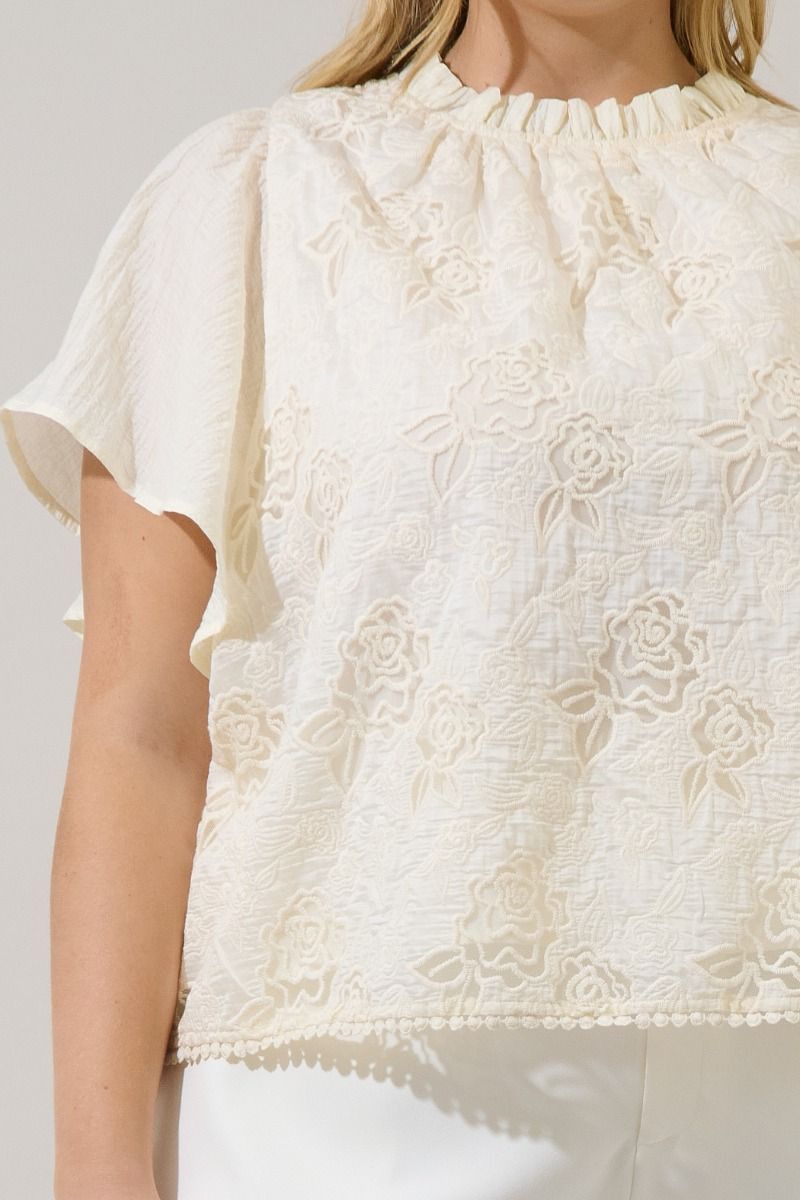 gretal embroidered flutter sleeve top-curvy