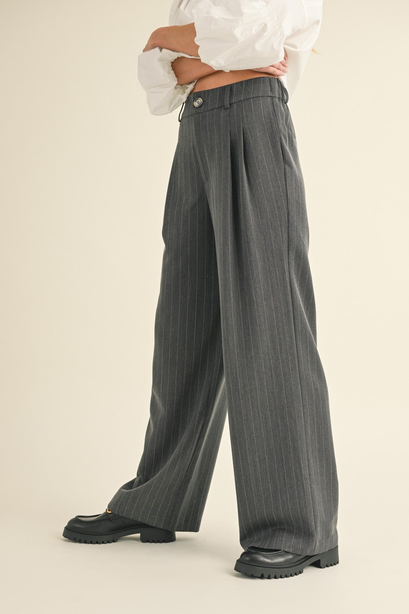 pinstripe wide leg trousers