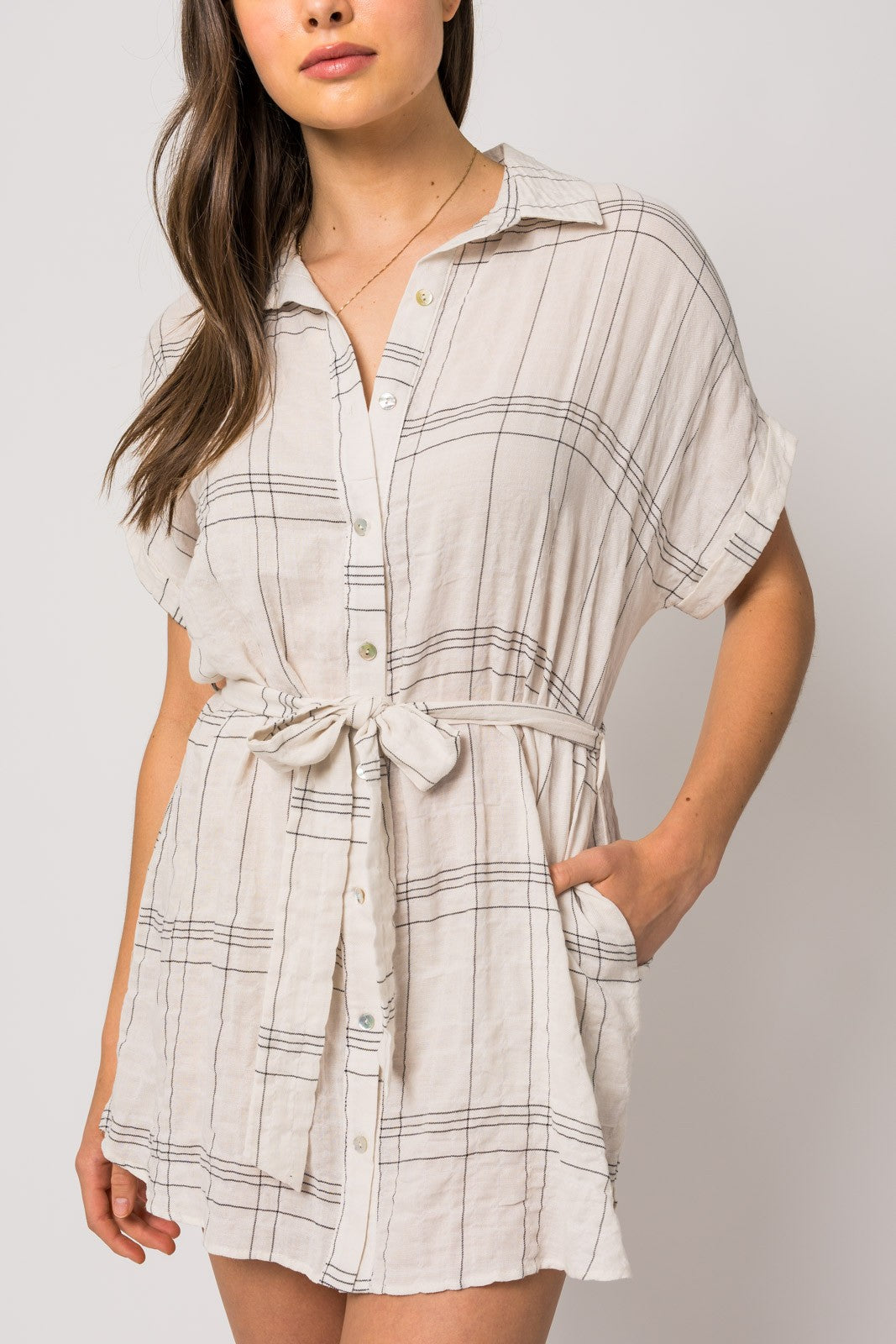 Short Sleeve Plaid Button Down tunic