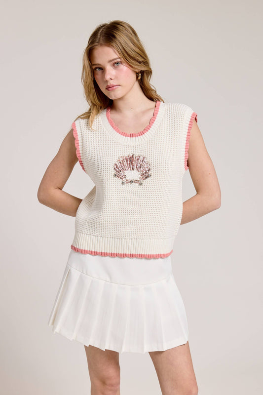 Floral Embroidered + Sequence Sleeveless Knit Vest