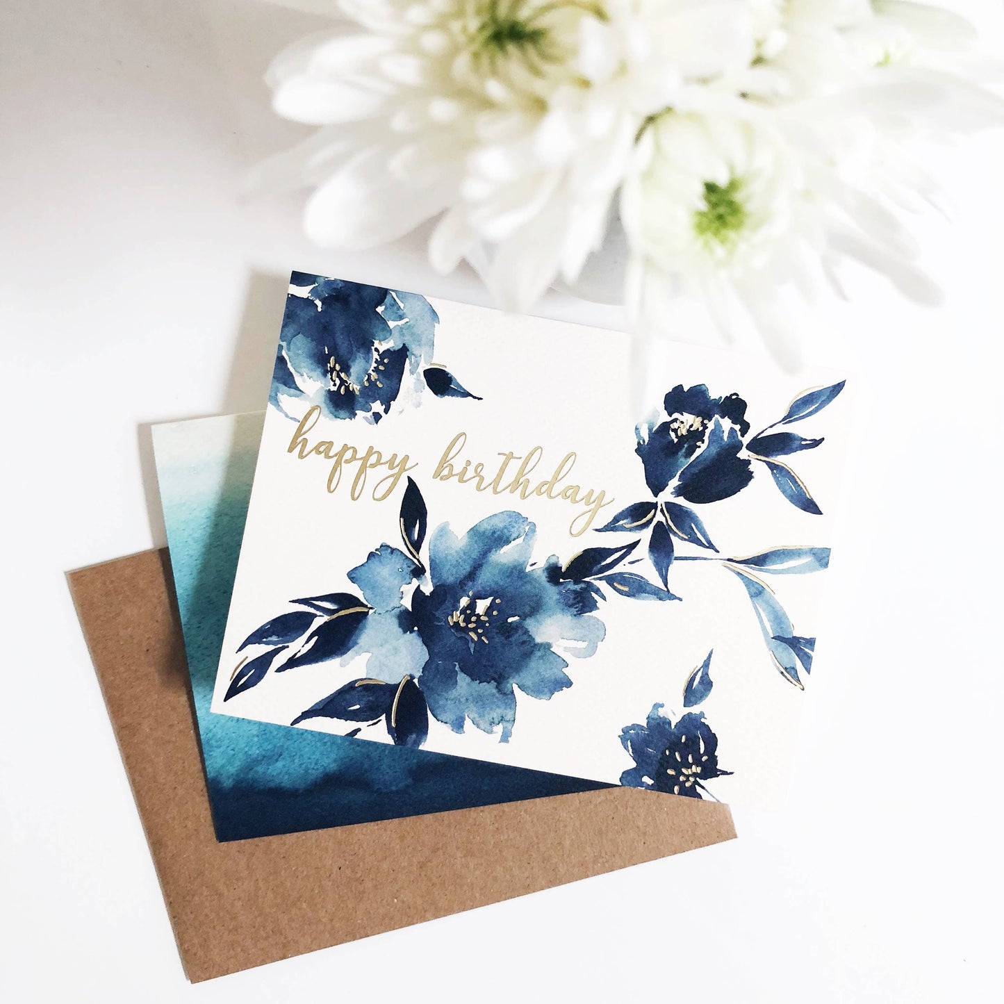 Indigo Floral Birthday Greeting Card