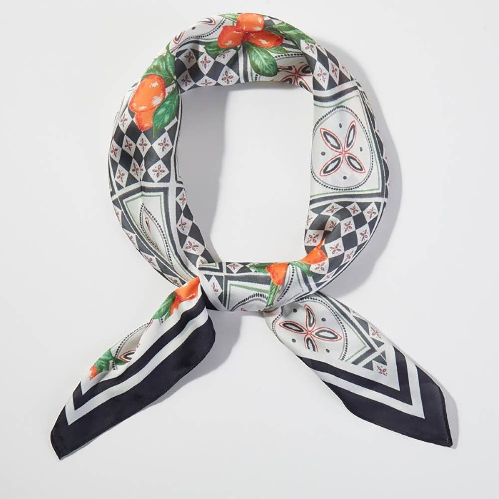 Mosaic Lemon Print Square Bandana Scarf