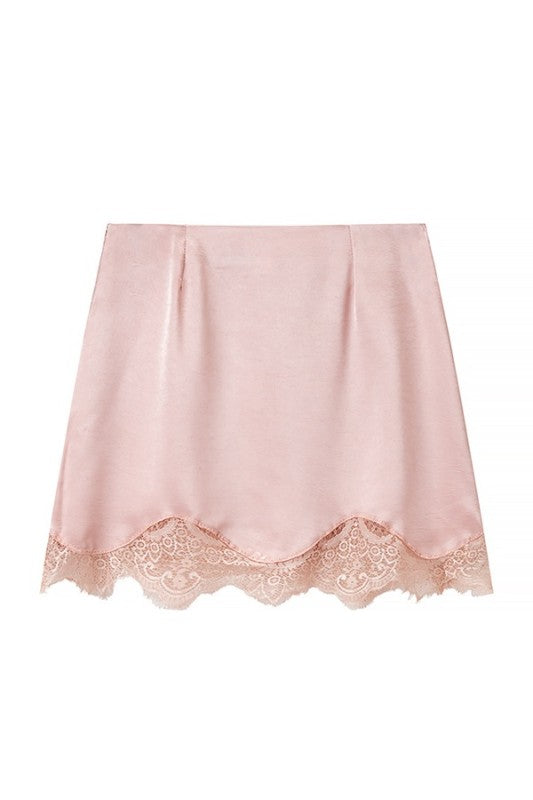 Lace Trim Satin Mini Skirt