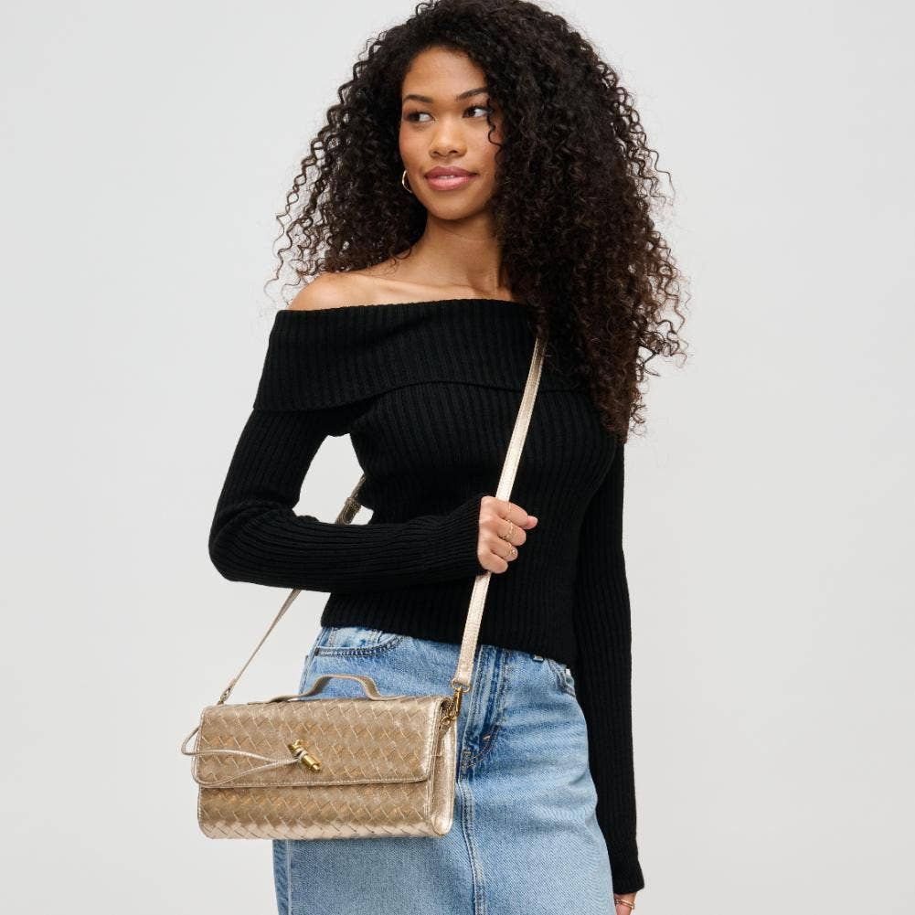 Ada Top Handle Woven East West Clutch Crossbody