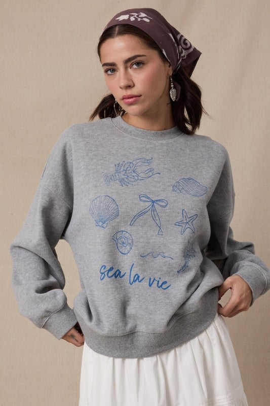 'Sea La Vie' Fleece Knit Top