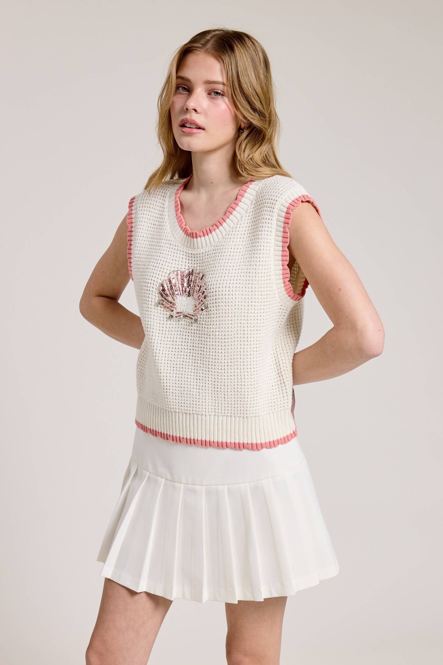 Floral Embroidered + Sequence Sleeveless Knit Vest