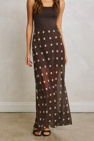poppy polka dot pull on maxi skirt