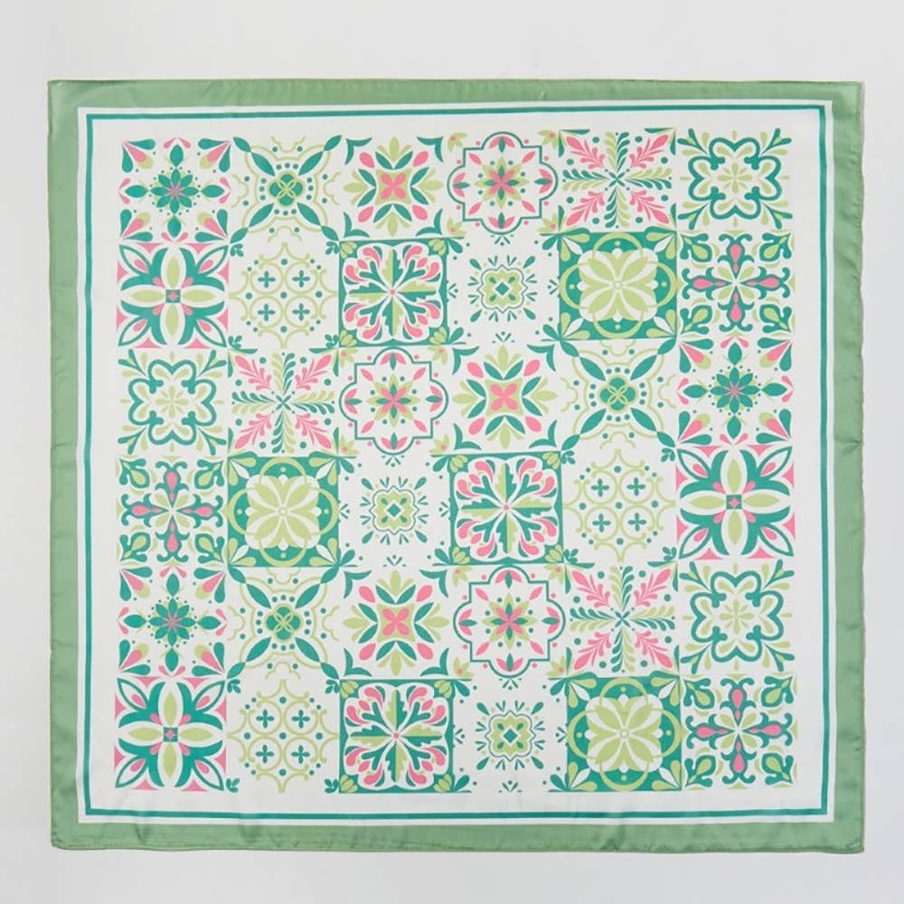 Mosaic Tiles Print Square Bandana Scarf